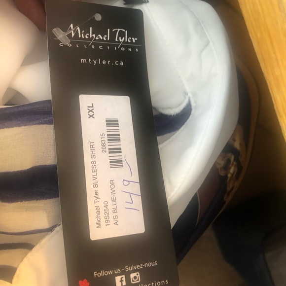 NWT Button down sleeveless long Navy & White top - Picture 6 of 6